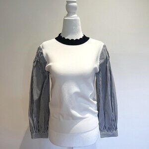Veronica Beard Roy Ribbed-knit and Cotton Blend Top/Pullover
